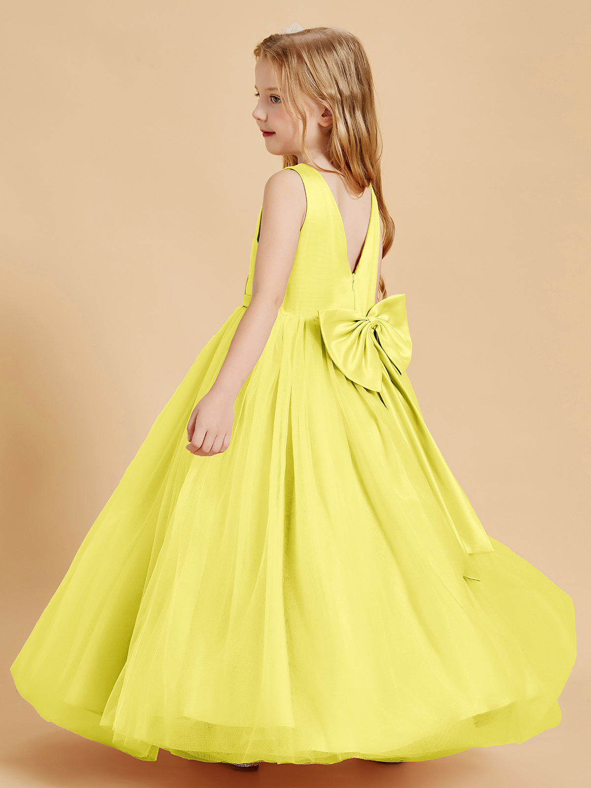 Tulle Junior Bridesmaid Dresses Satin Top Lemon